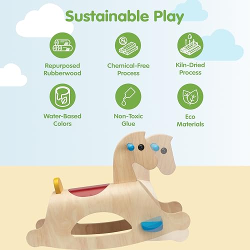 PlanToys Wooden Rocking Horse Balance Ride-On Toy for Kids