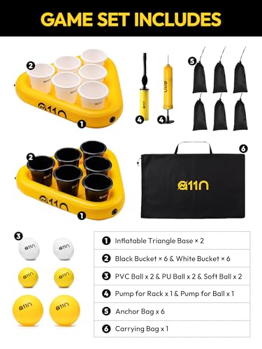 A11N Sports Outdoor Bucket Toss Game, 12 Buckets & 6 Balls