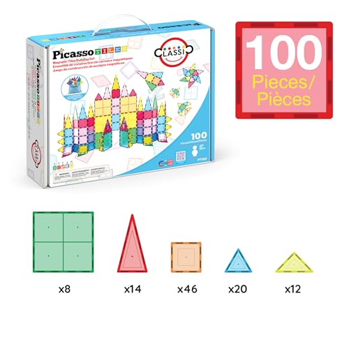 PicassoTiles 100-Piece Clear 3D Magnetic Building Tile Set