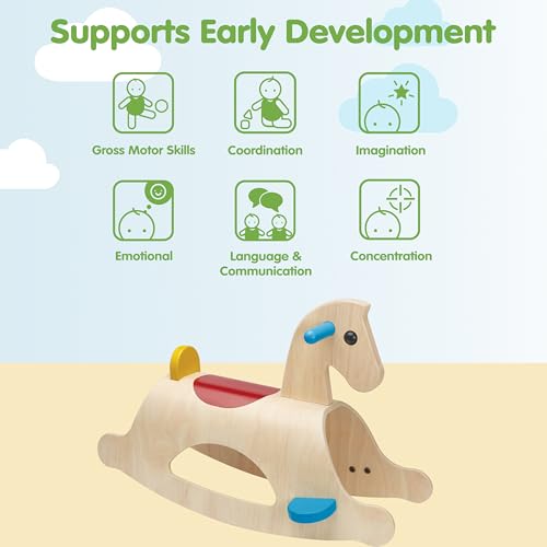 PlanToys Wooden Rocking Horse Balance Ride-On Toy for Kids