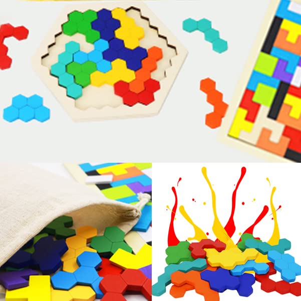 2-Pack Wooden Russian Blocks & Hexagon Brain Teaser Puzzles