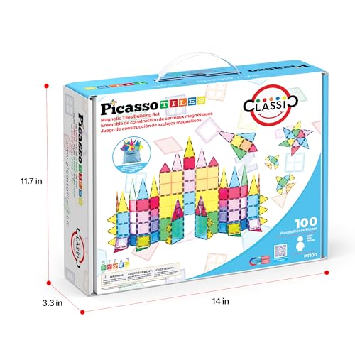 PicassoTiles 100-Piece Clear 3D Magnetic Building Tile Set