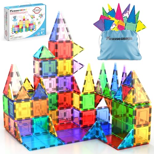 PicassoTiles 100-Piece Clear 3D Magnetic Building Tile Set