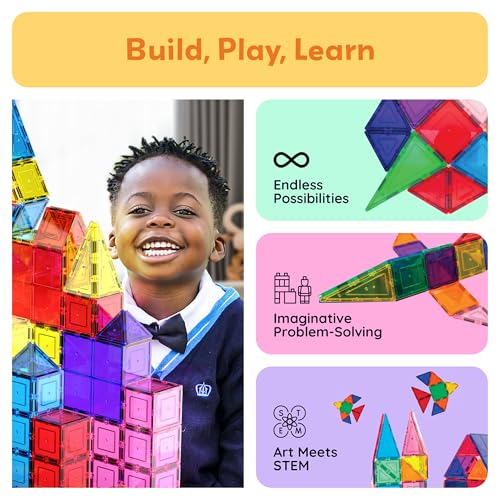 PicassoTiles 100-Piece Clear 3D Magnetic Building Tile Set
