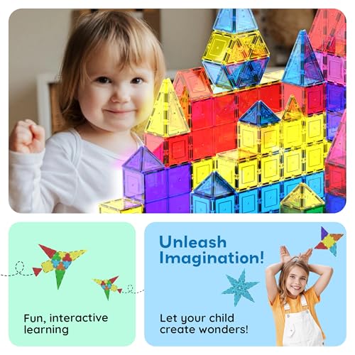 PicassoTiles 100-Piece Clear 3D Magnetic Building Tile Set