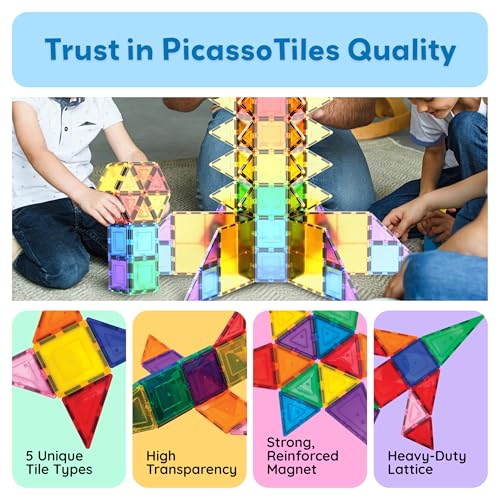 PicassoTiles 100-Piece Clear 3D Magnetic Building Tile Set