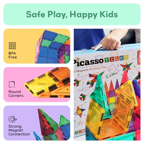 PicassoTiles 100-Piece Clear 3D Magnetic Building Tile Set