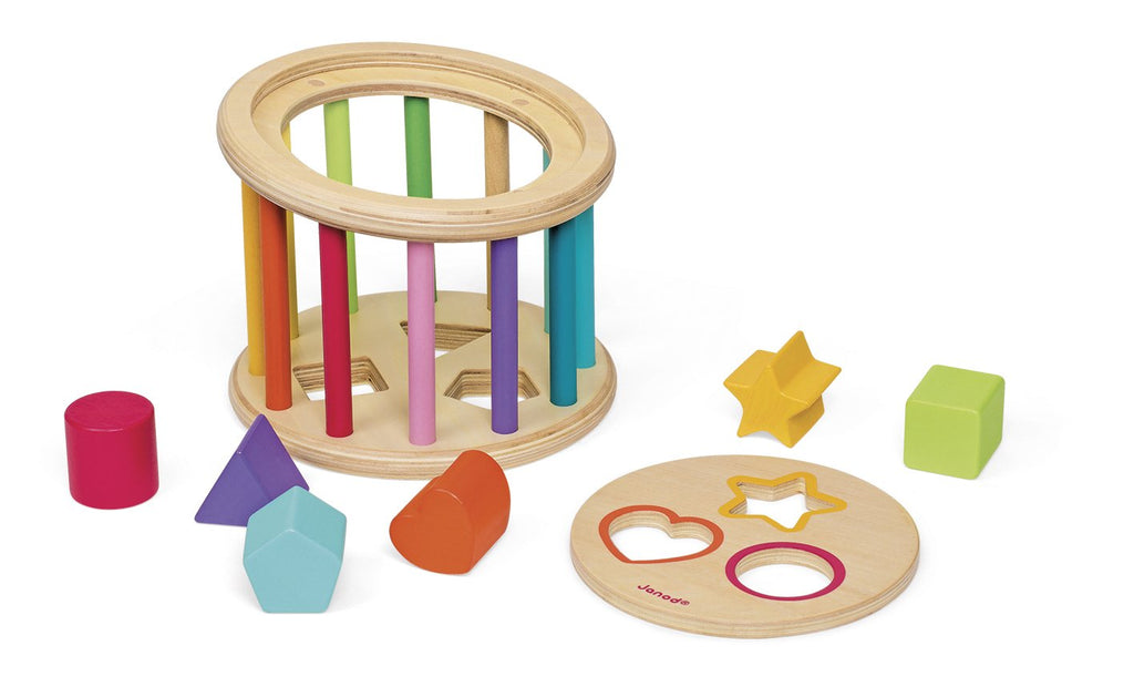Janod I Wood 6-Piece Shape Sorter Drum for Toddlers