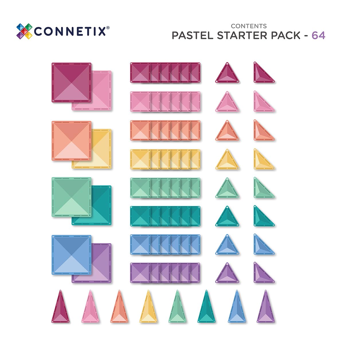 CONNETIX 64-Piece Pastel Magnetic Tile Starter Pack
