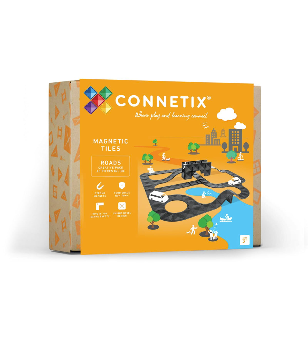 CONNETIX 48-Piece Magnetic Tile Roads Creative Building Set