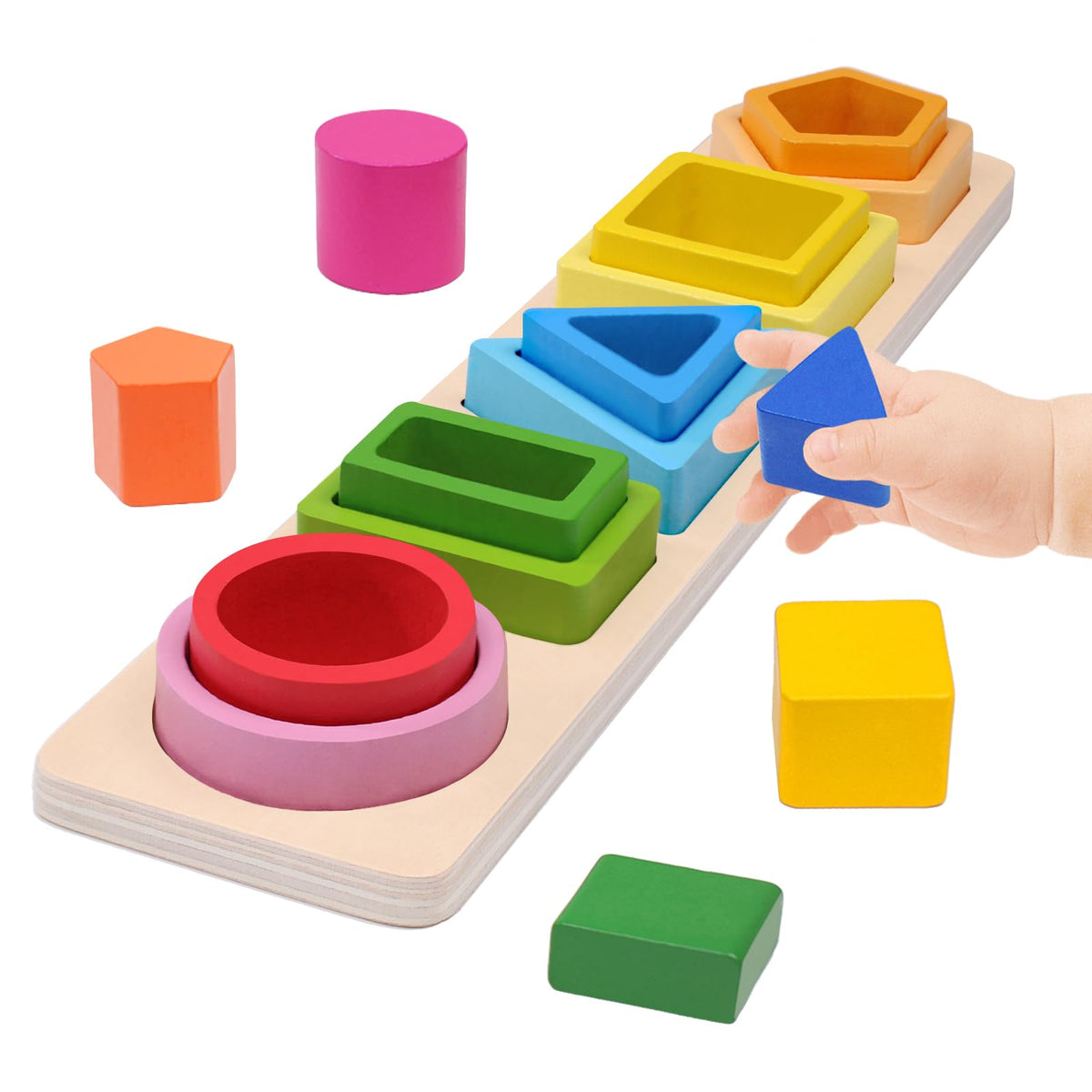 YHHYTOY Montessori Wooden Stacking & Shape Sorting Toy