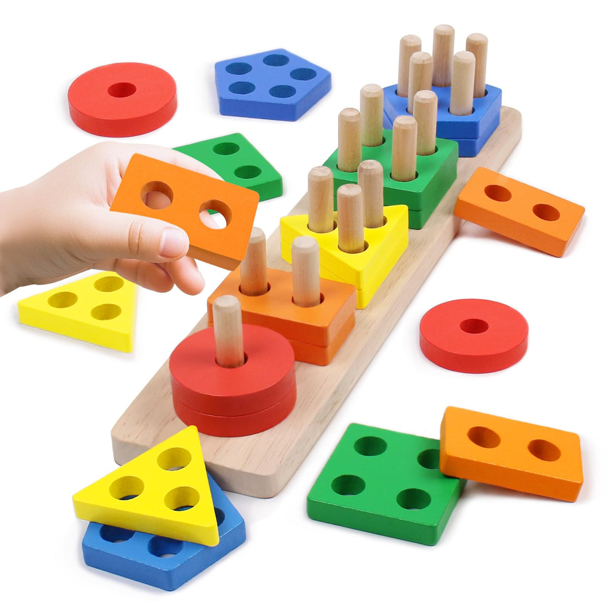 YHHYTOY Montessori Wooden Stacking & Shape Sorting Toy