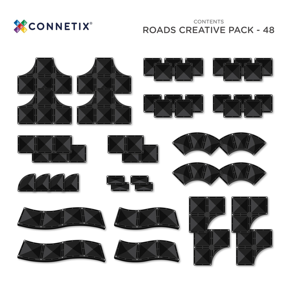 CONNETIX 48-Piece Magnetic Tile Roads Creative Building Set
