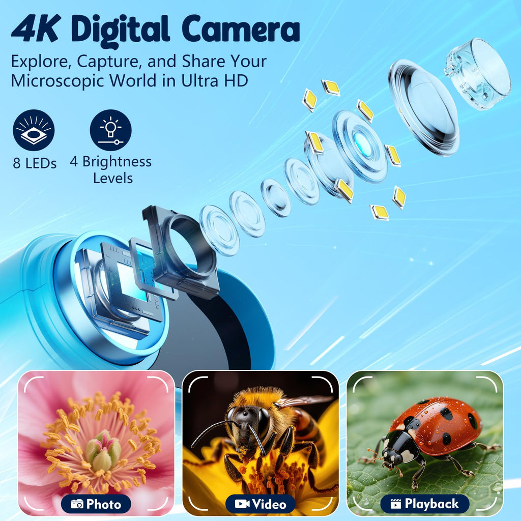 Odatay 4K 1000X Digital Kids’ Microscope with 32GB Card