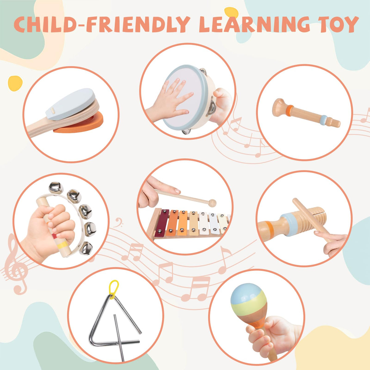 YHHYTOY Montessori Wooden Musical Instrument Set for Toddlers