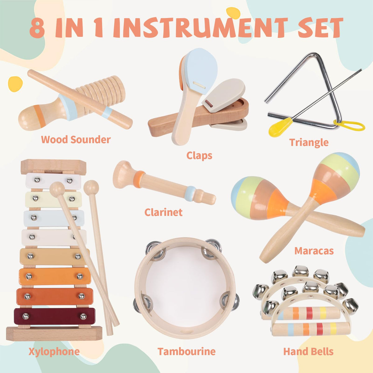 YHHYTOY Montessori Wooden Musical Instrument Set for Toddlers