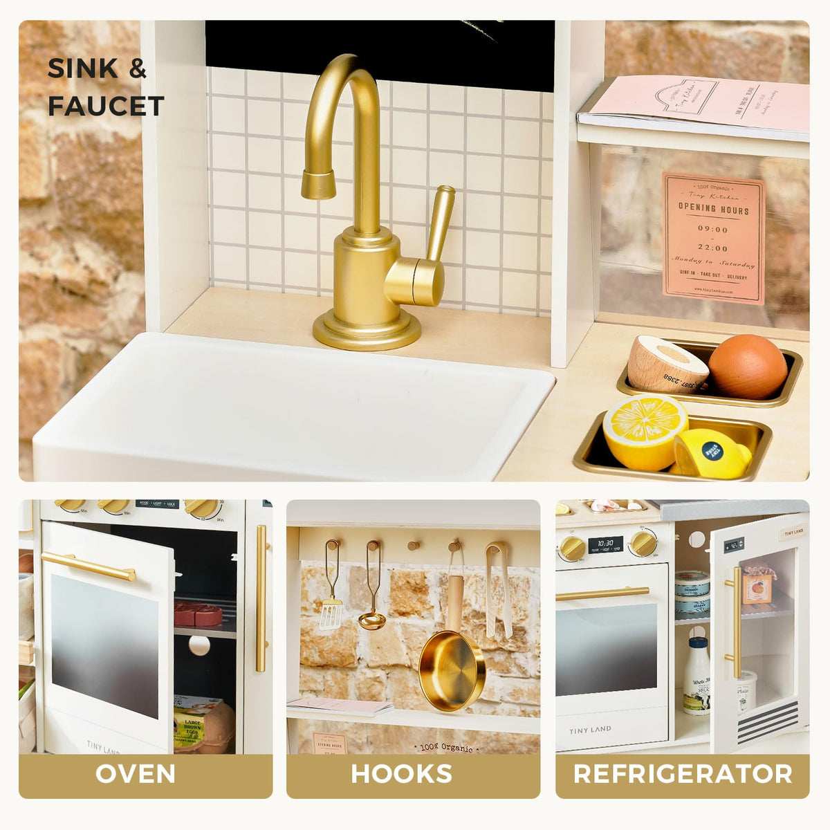 Tiny Land Wooden Pretend Play Kitchen Set for Kids