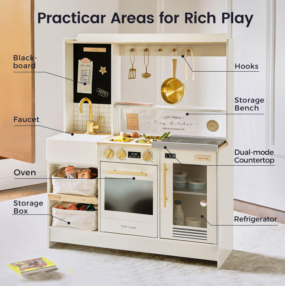 Tiny Land Wooden Pretend Play Kitchen Set for Kids