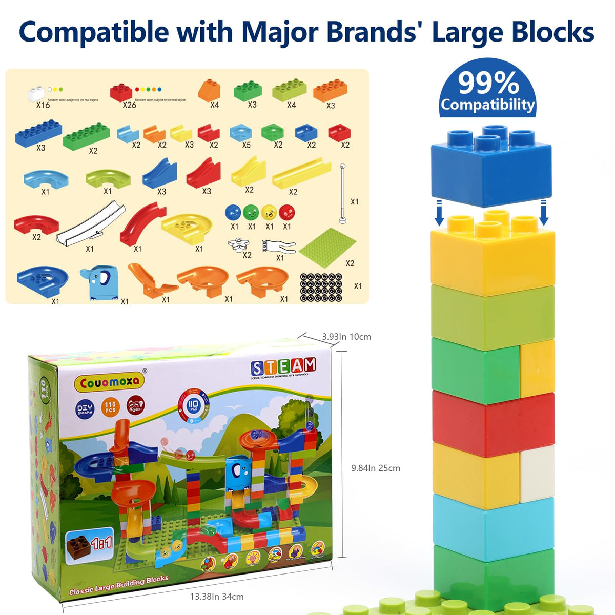 COUOMOXA STEM Marble Run Set for Classic Big Blocks
