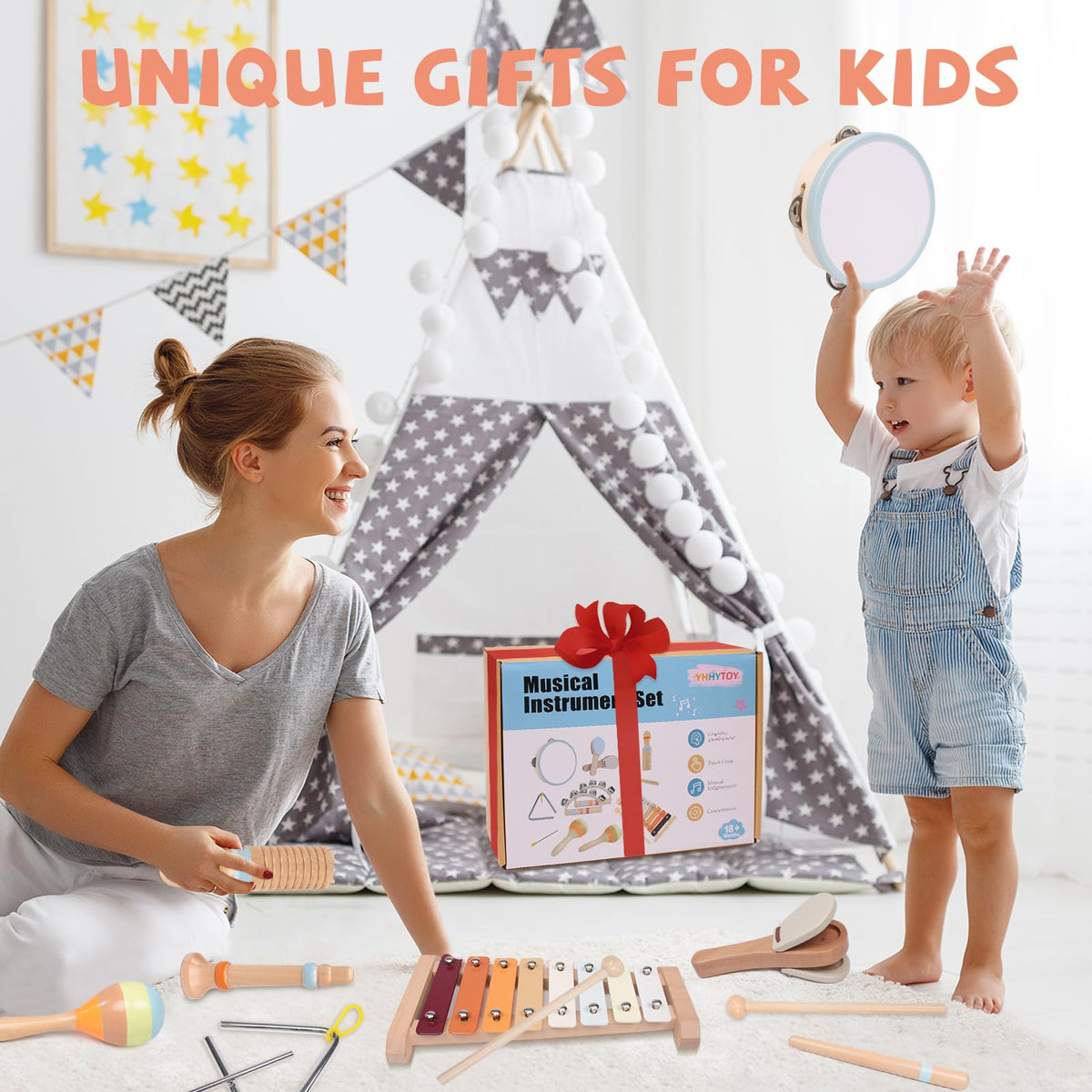YHHYTOY Montessori Wooden Musical Instrument Set for Toddlers