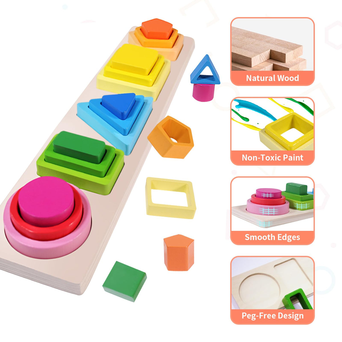YHHYTOY Montessori Wooden Stacking & Shape Sorting Toy