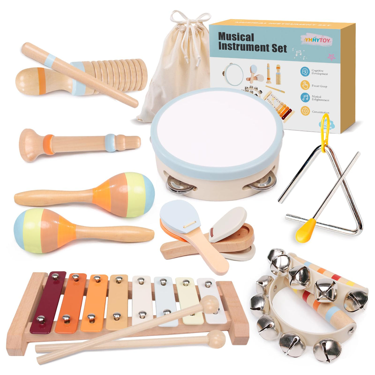 YHHYTOY Montessori Wooden Musical Instrument Set for Toddlers