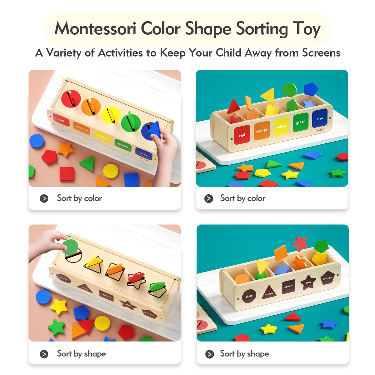 Dailyfunn Montessori Wooden Sorting Box for Toddlers