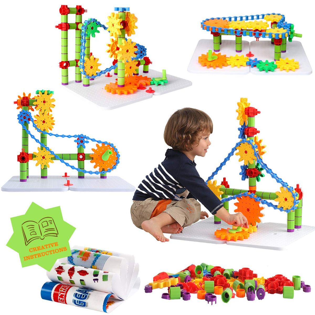 ZOZOPLAY 170-Piece STEM Gear Building Set with Moving Machines