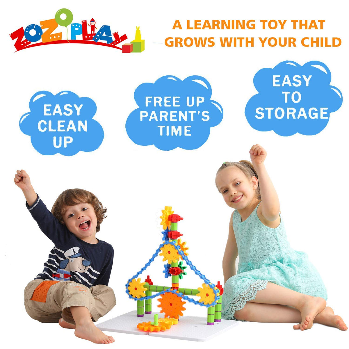 ZOZOPLAY 170-Piece STEM Gear Building Set with Moving Machines