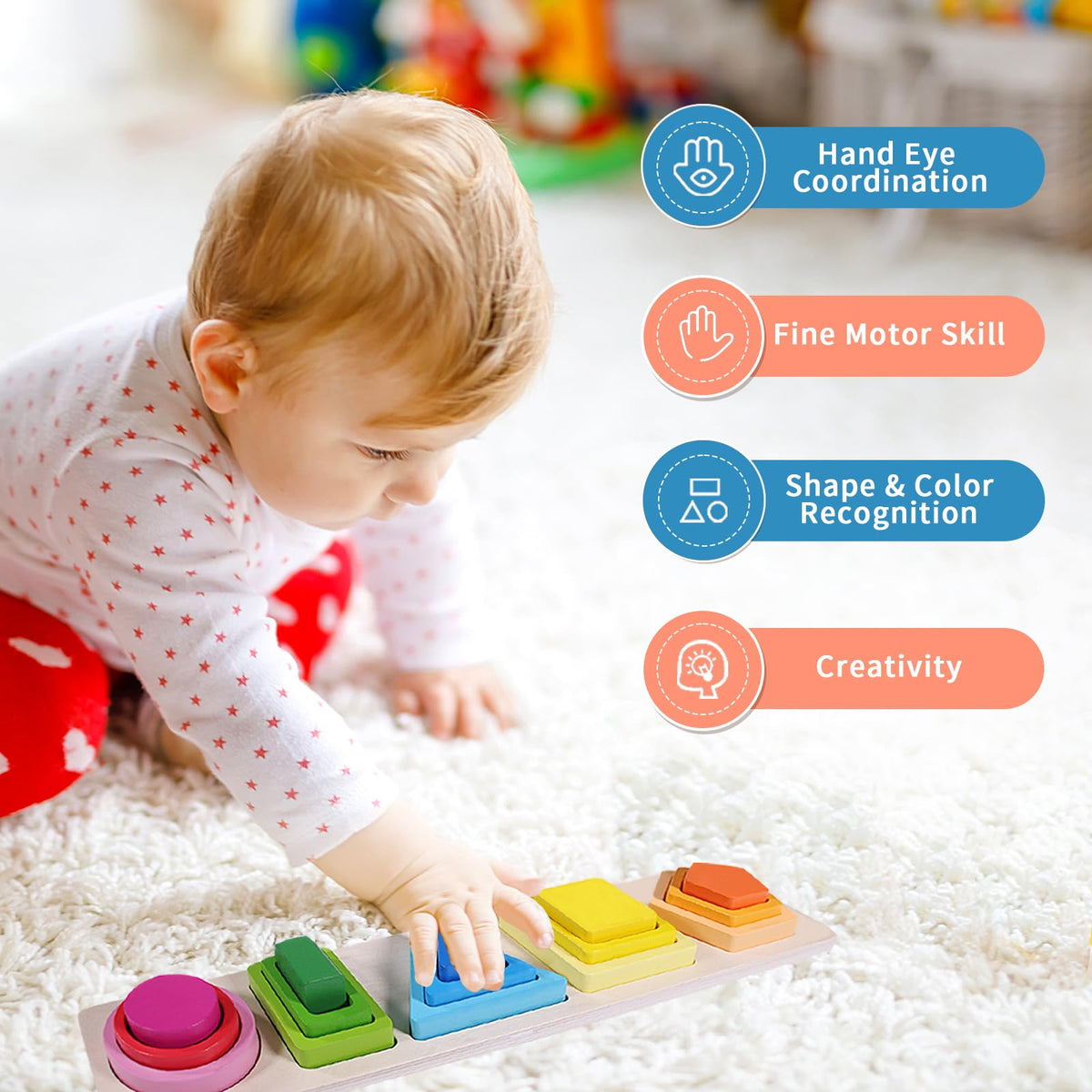 YHHYTOY Montessori Wooden Stacking & Shape Sorting Toy