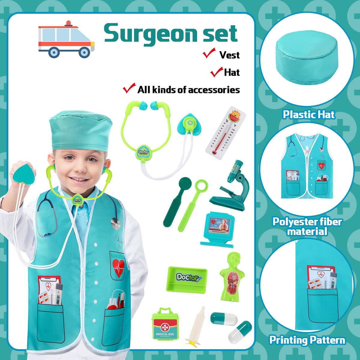 Deekin 5-Set Kids’ Dress-Up Role-Play Vests, Ages 3–7
