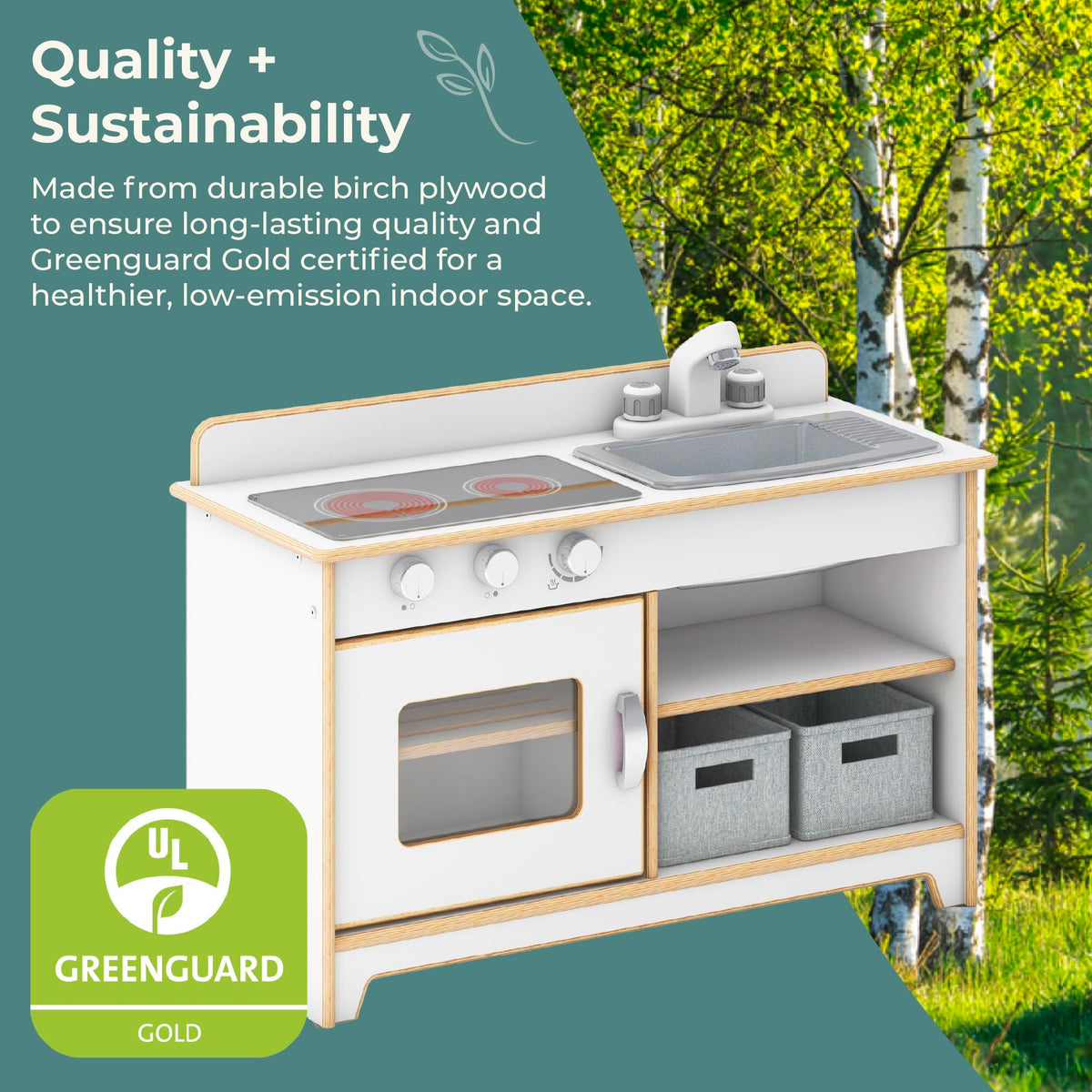 Guidecraft EdQ Wooden Kids’ Pretend Play Kitchen Set