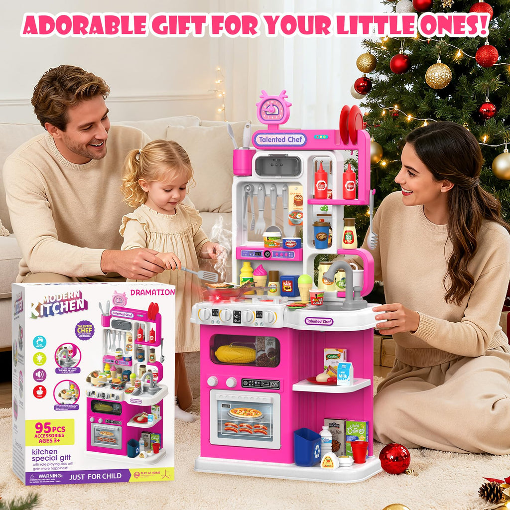 Kids’ Interactive Play Kitchen Set with Steam, Lights & Sounds