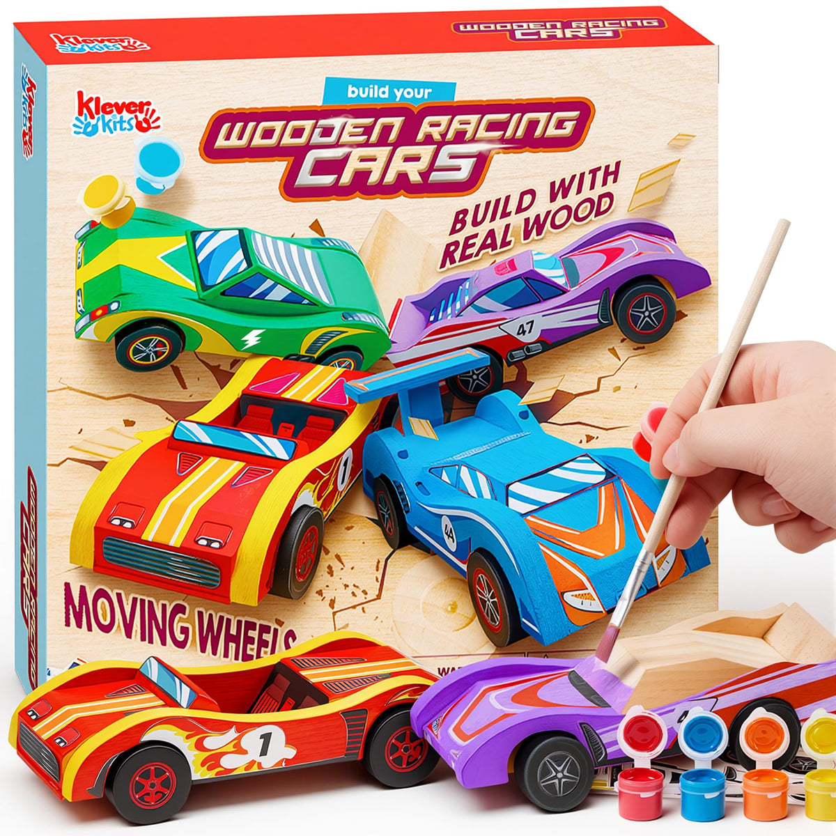 Klever Kits 4-Pack DIY Wooden Race Car Building & Painting Kit