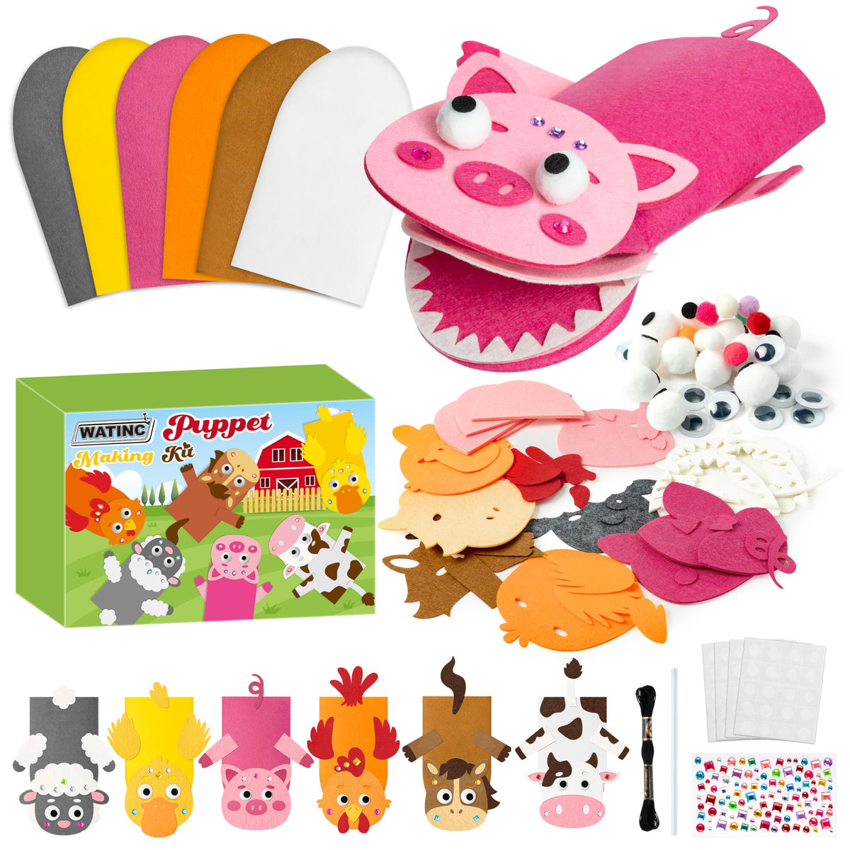 WATINC Kids’ Felt Sock Hand Puppet Making Craft Kit