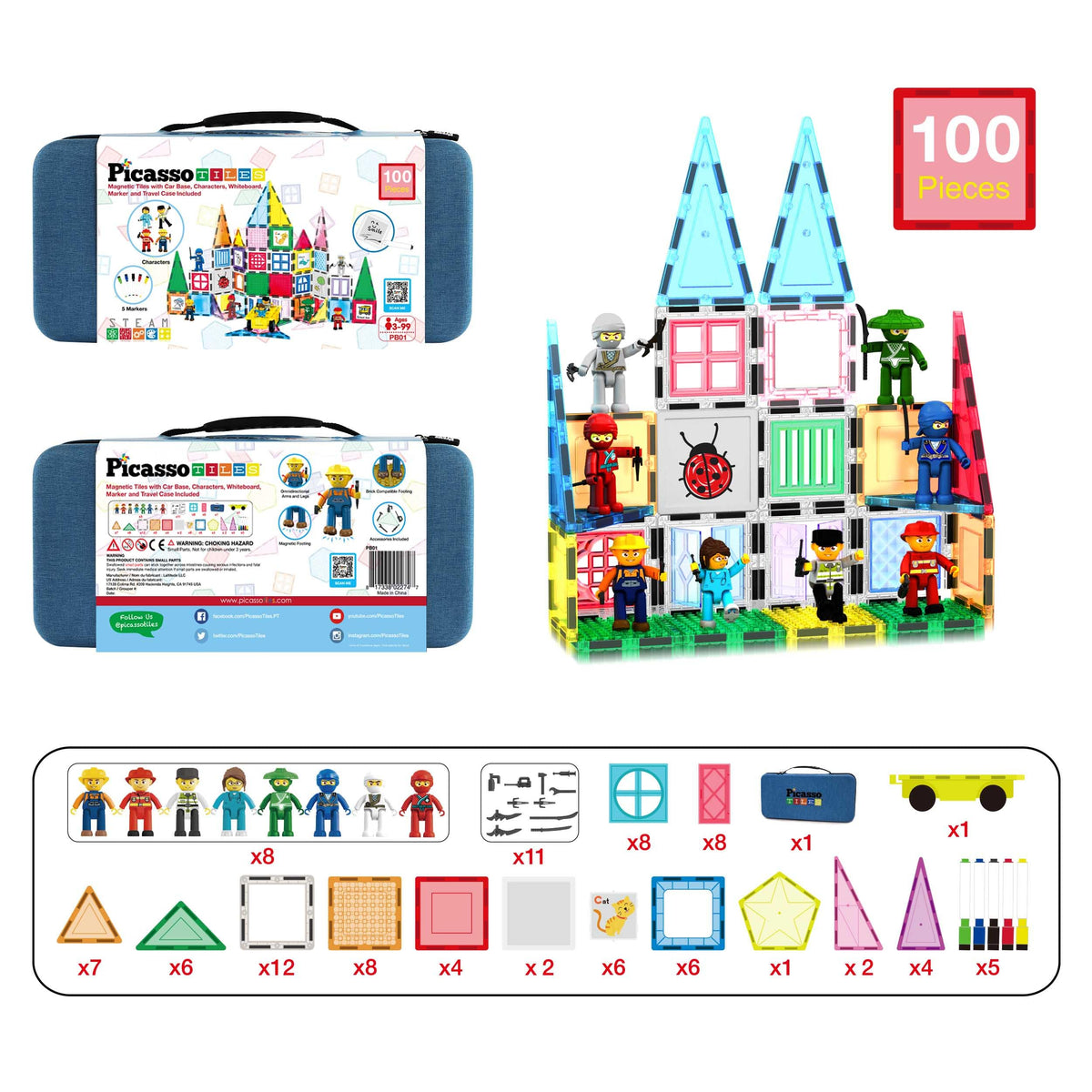 PicassoTiles Mega Magnetic Building Set with Figures, Car & Case