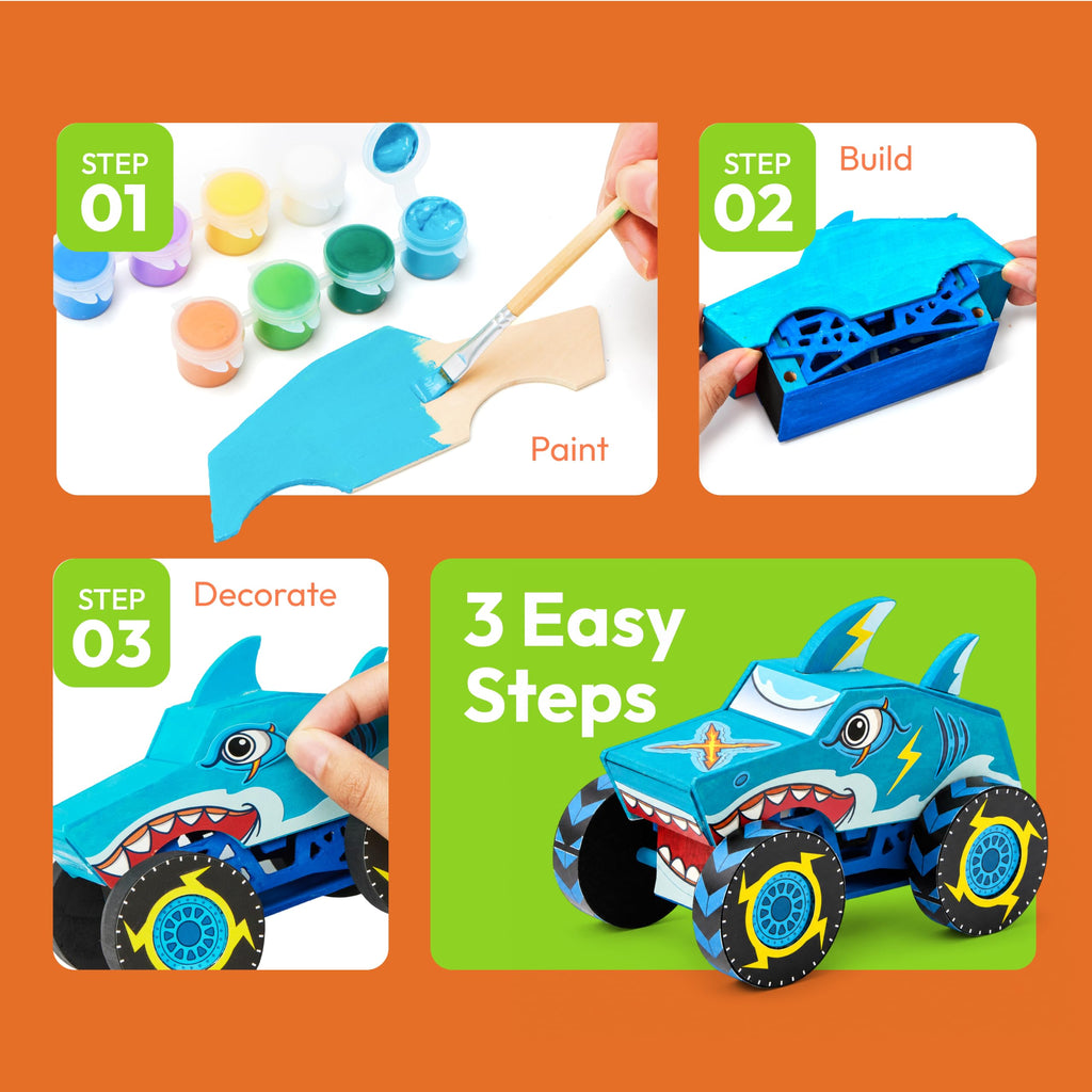 Klever Kits 4-Pack DIY Wooden Race Car Building & Painting Kit