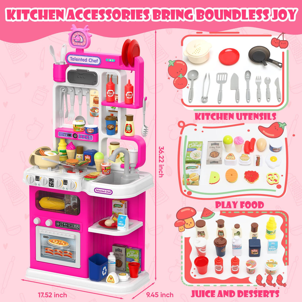 Kids’ Interactive Play Kitchen Set with Steam, Lights & Sounds