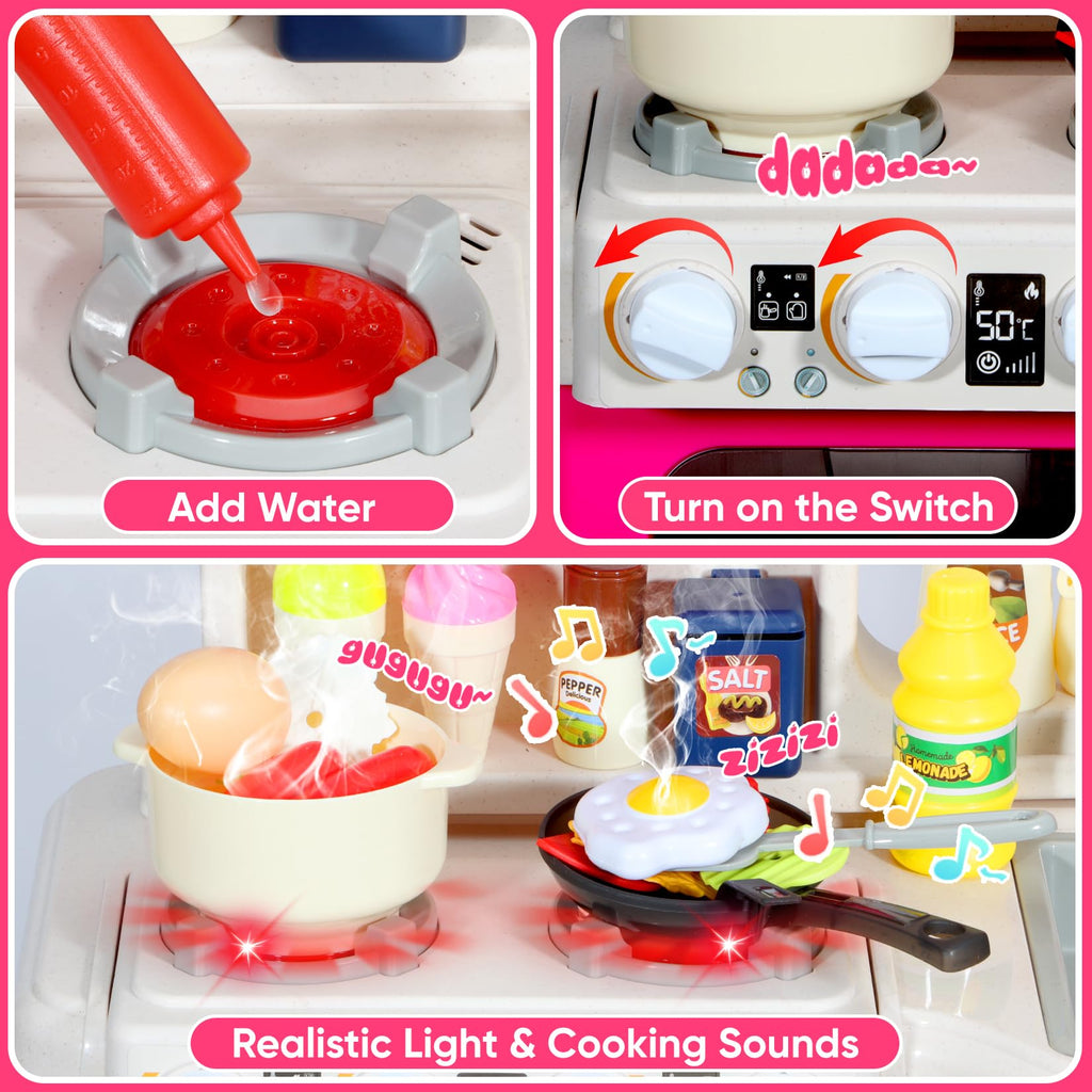 Kids’ Interactive Play Kitchen Set with Steam, Lights & Sounds