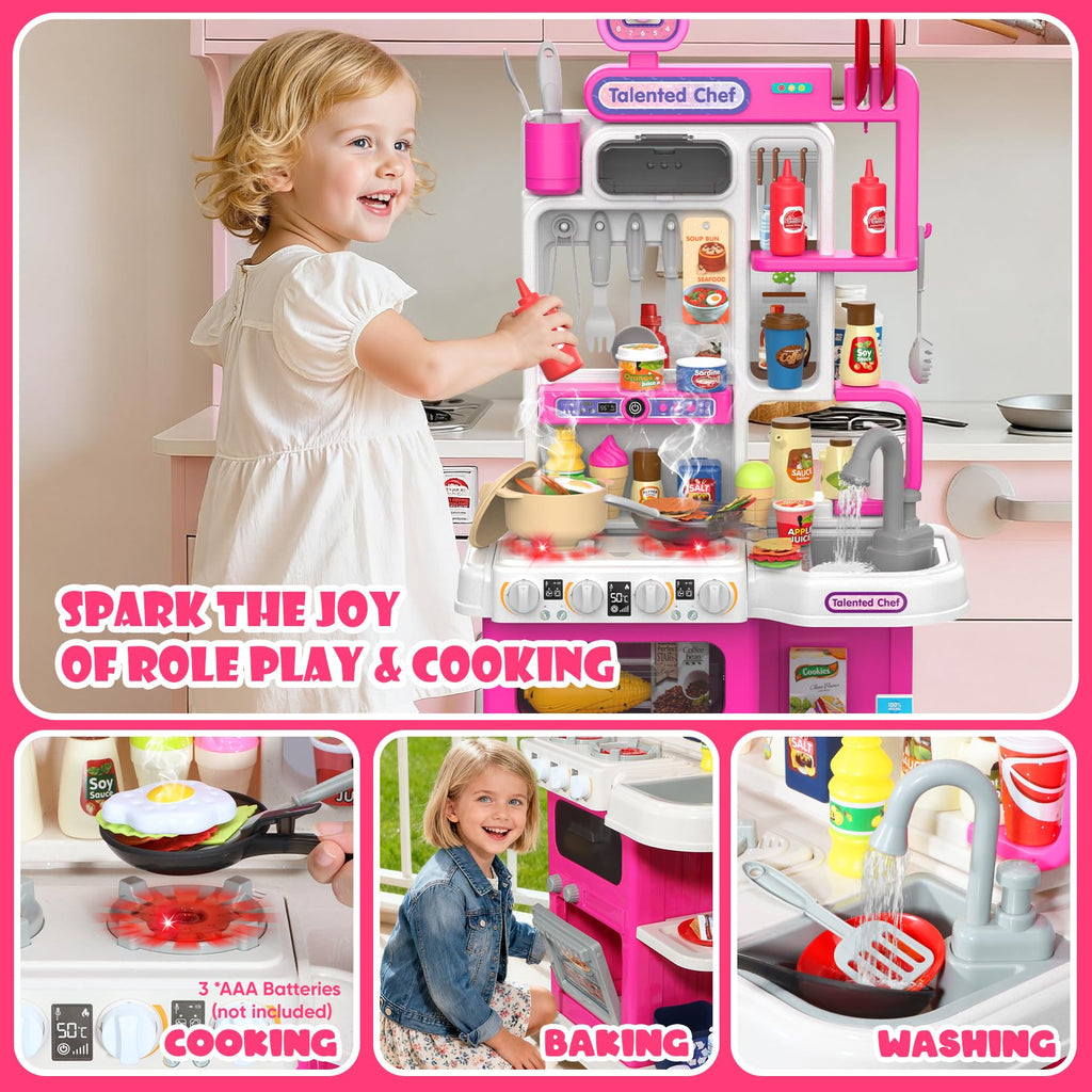 Kids’ Interactive Play Kitchen Set with Steam, Lights & Sounds