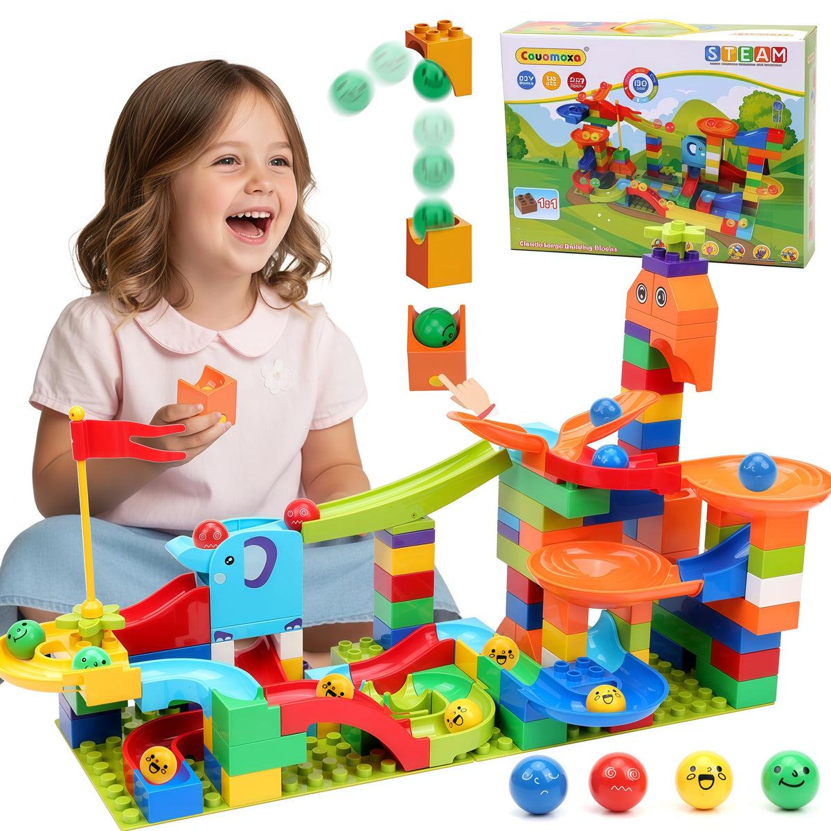 COUOMOXA STEM Marble Run Set for Classic Big Blocks