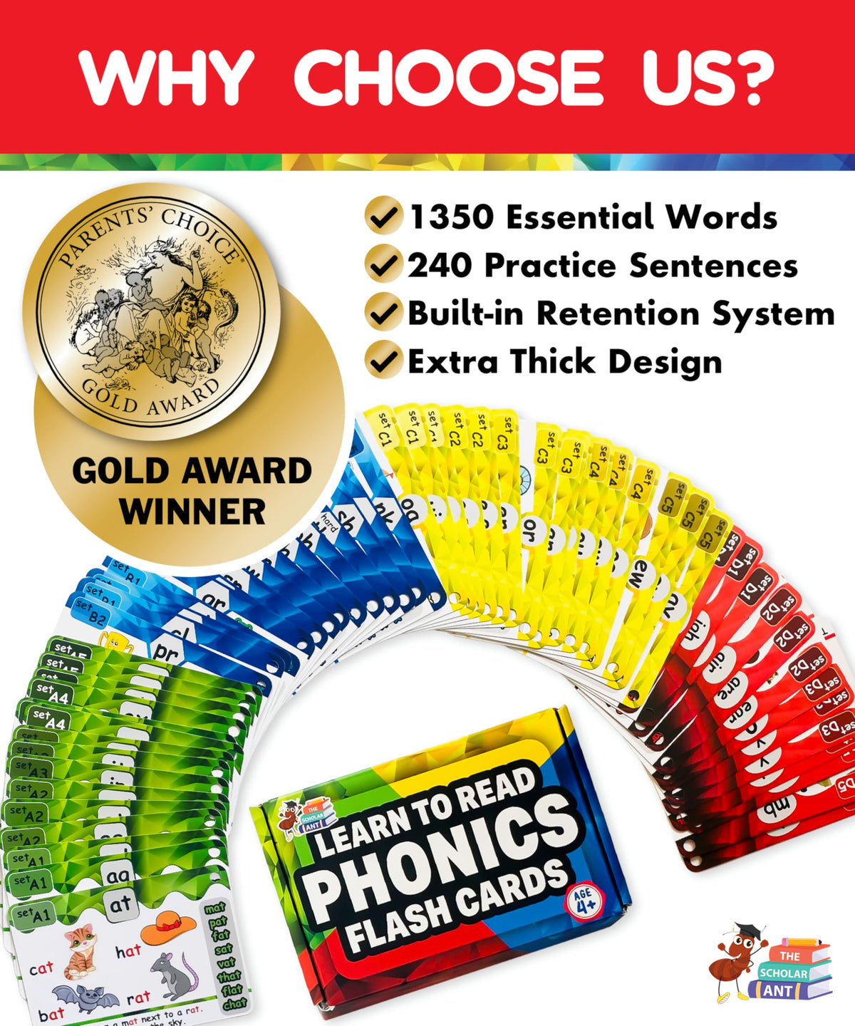 Kids’ Phonics Flash Cards, 20-Stage Reading System