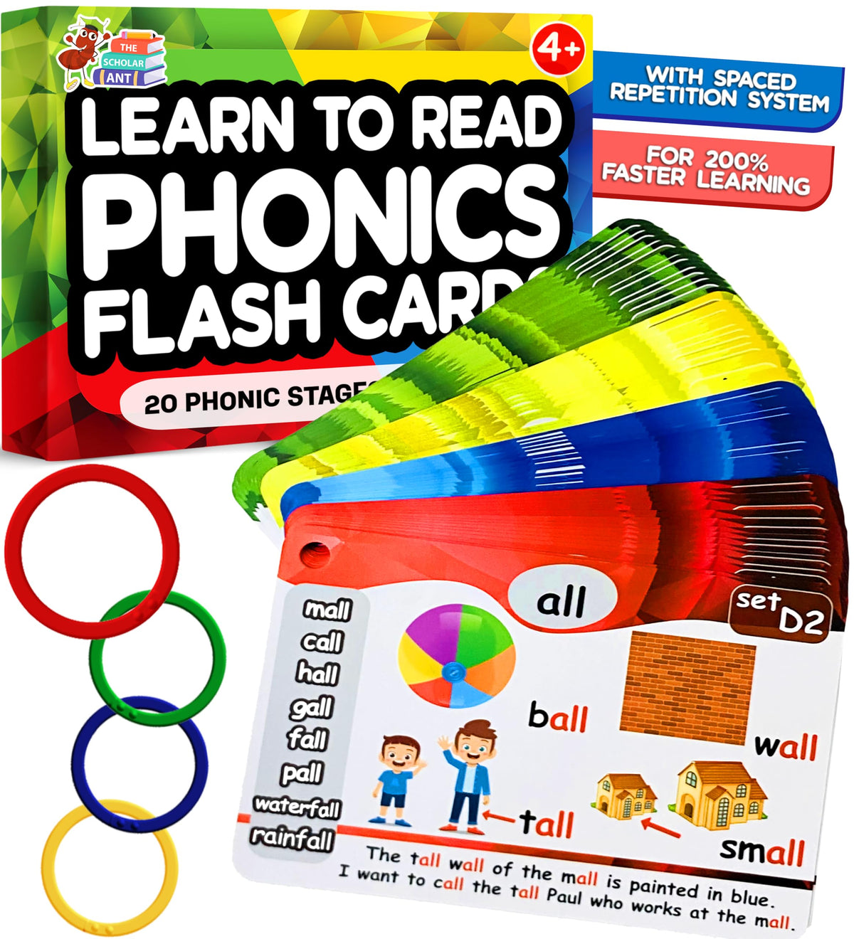 Kids’ Phonics Flash Cards, 20-Stage Reading System