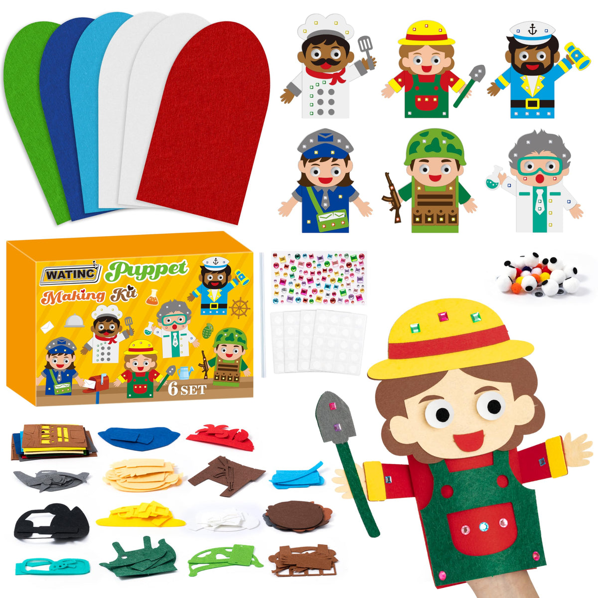 WATINC Kids’ Felt Sock Hand Puppet Making Craft Kit