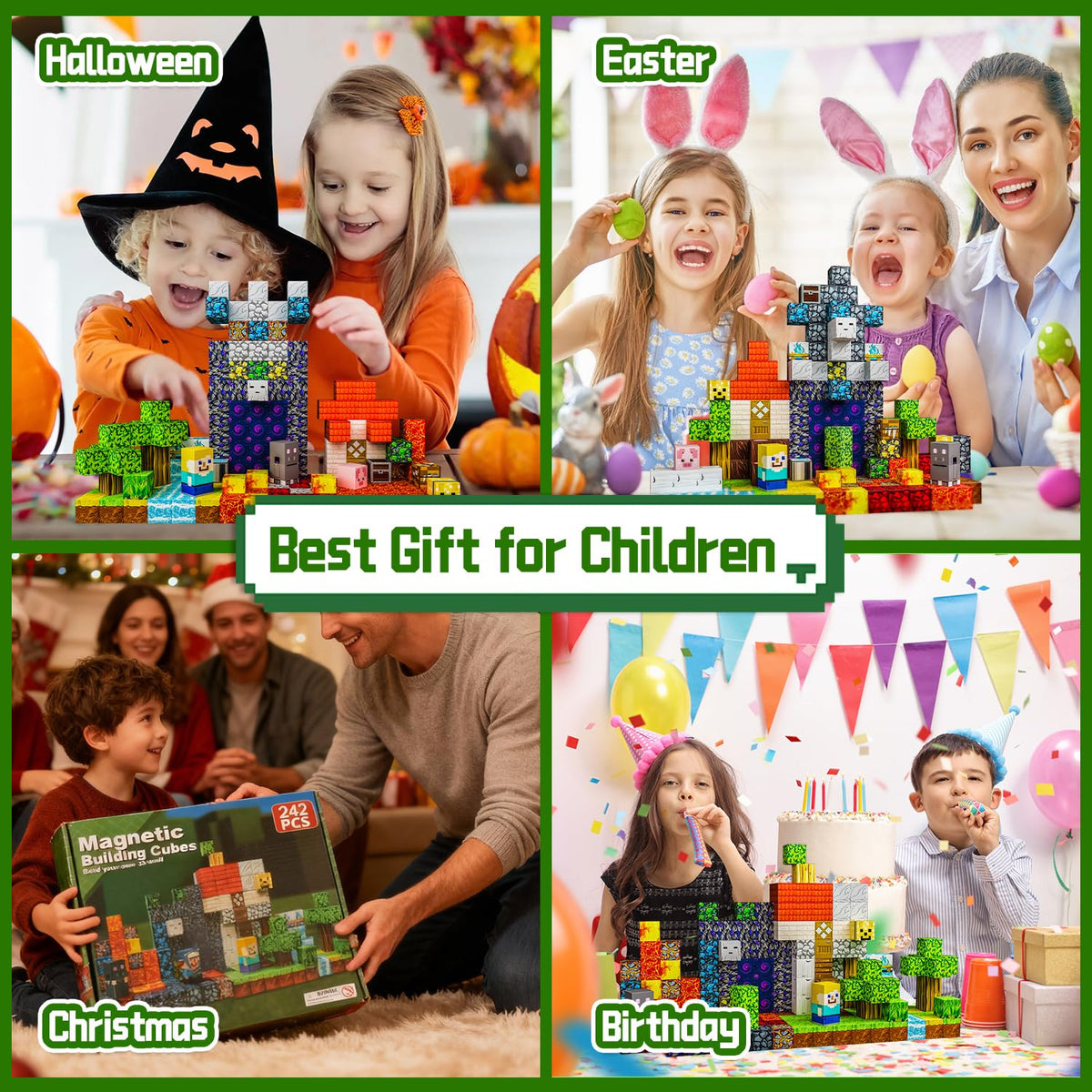 242-Piece Magnetic Building Blocks with Storage Bag