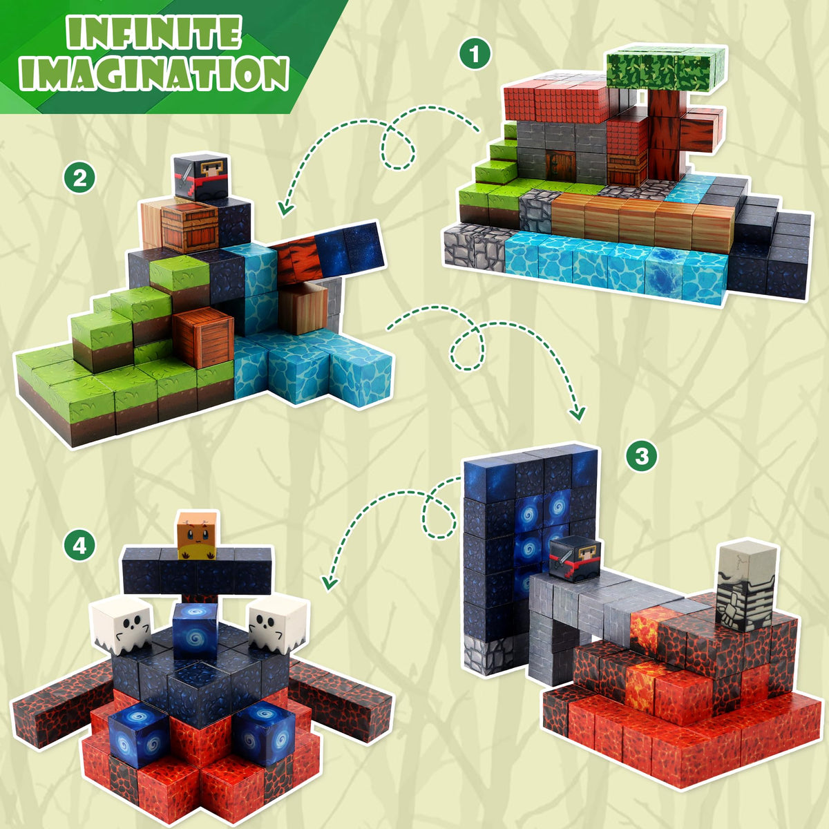 SPRSHY 144-Piece Magnetic Building Blocks Construction Set