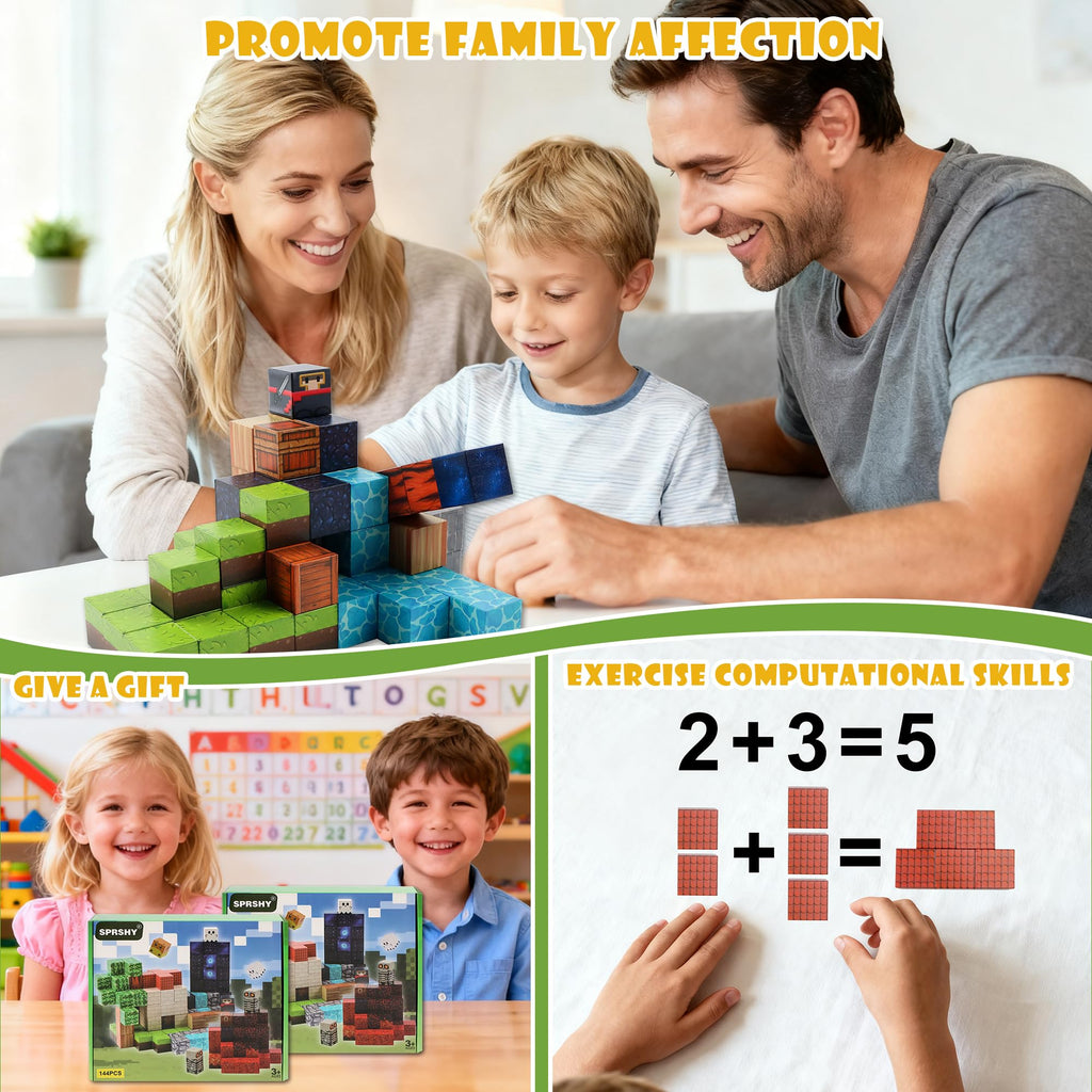 SPRSHY 144-Piece Magnetic Building Blocks Construction Set