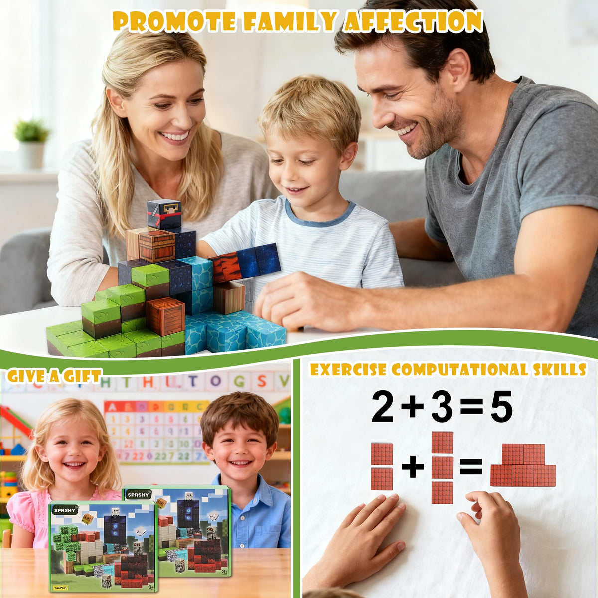 SPRSHY 144-Piece Magnetic Building Blocks Construction Set