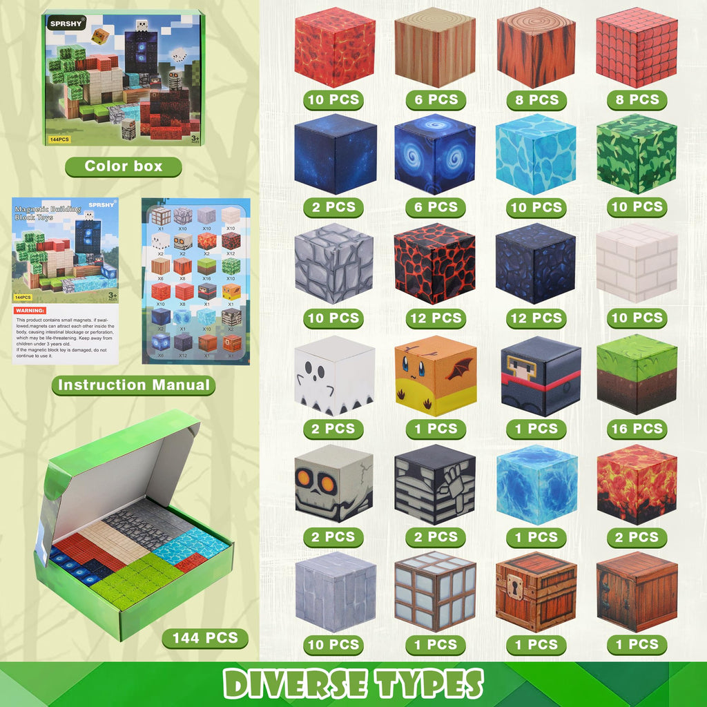 SPRSHY 144-Piece Magnetic Building Blocks Construction Set