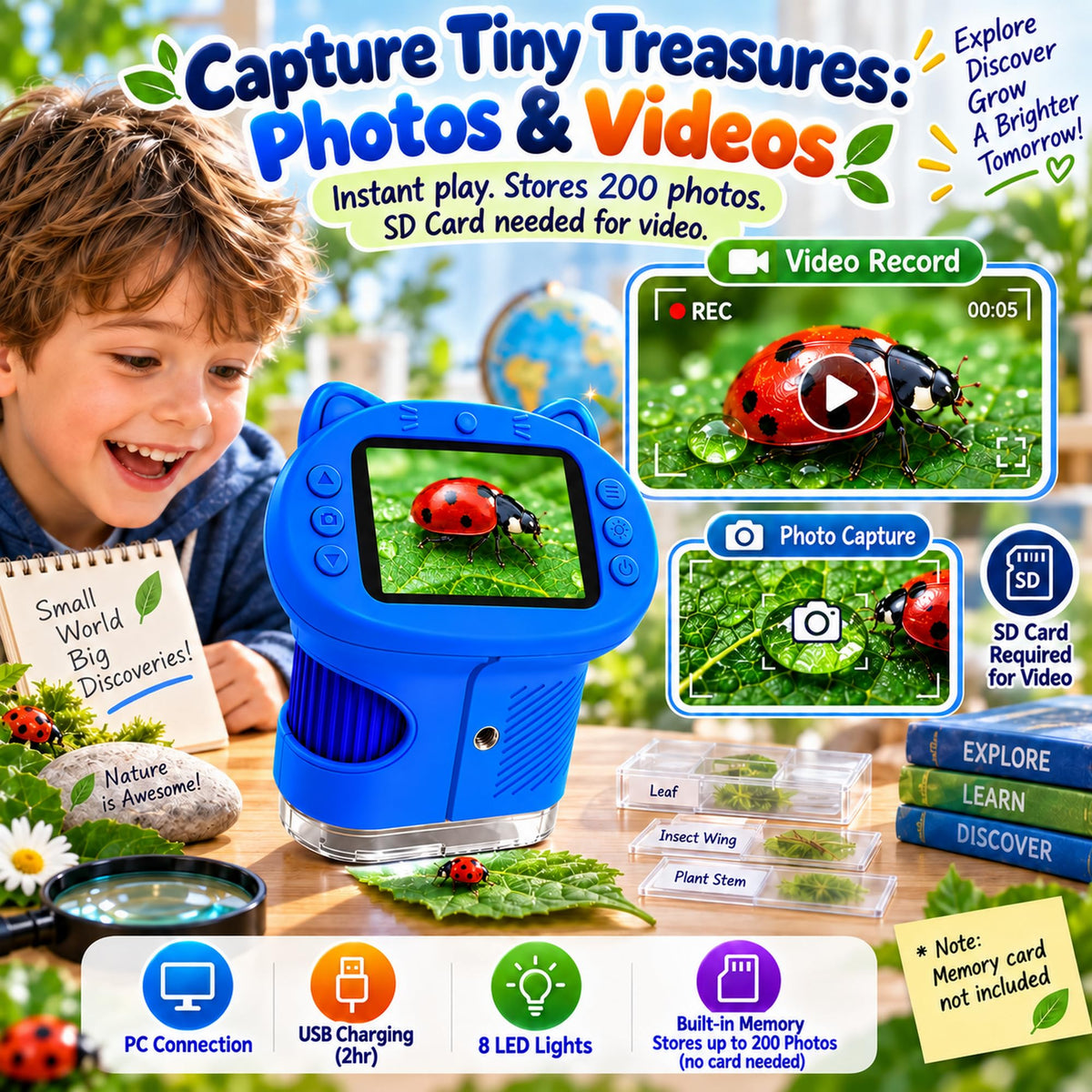 OAEBLLE 1000X Handheld Digital Microscope for Kids